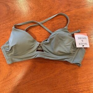 Shade & Shore Sage Green Underwire Bikini Top 36B NWT Criss Cross Back Tie